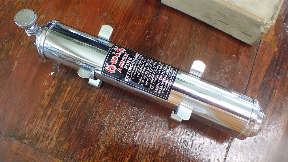 NOS Classic Kwik Airex Chrome Plated Miniatur Fire Extinguisher Boxed